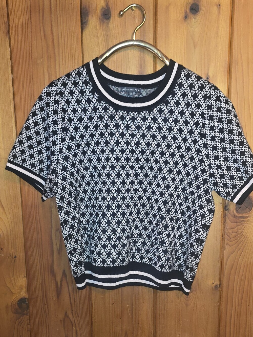Adrianna Papell Black and Pink Striped Knit Top